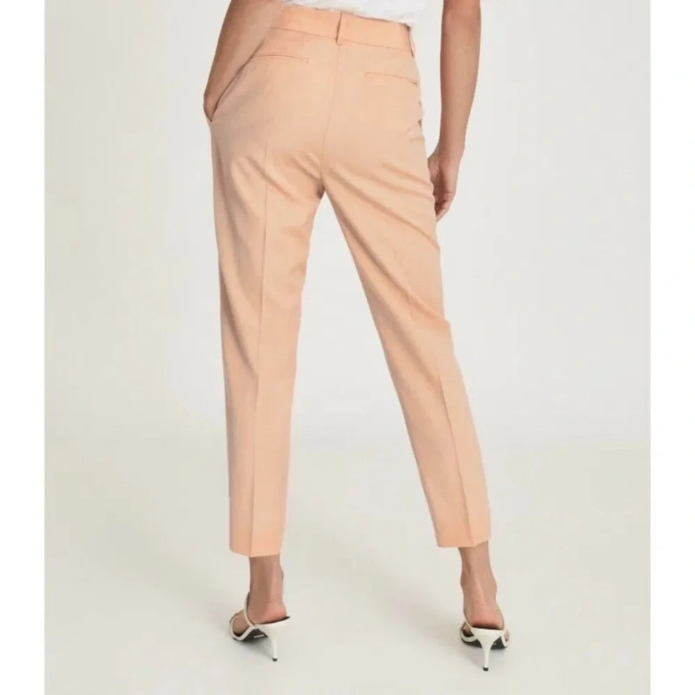 New! REISS Apricot Evelyn Wool Linen Blend Slim Fit Trousers Pants 41541
